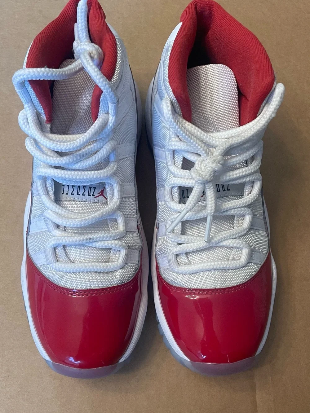 Jordan Kids White & Red Low-Top Sneakers with Glossy Patent Toe
